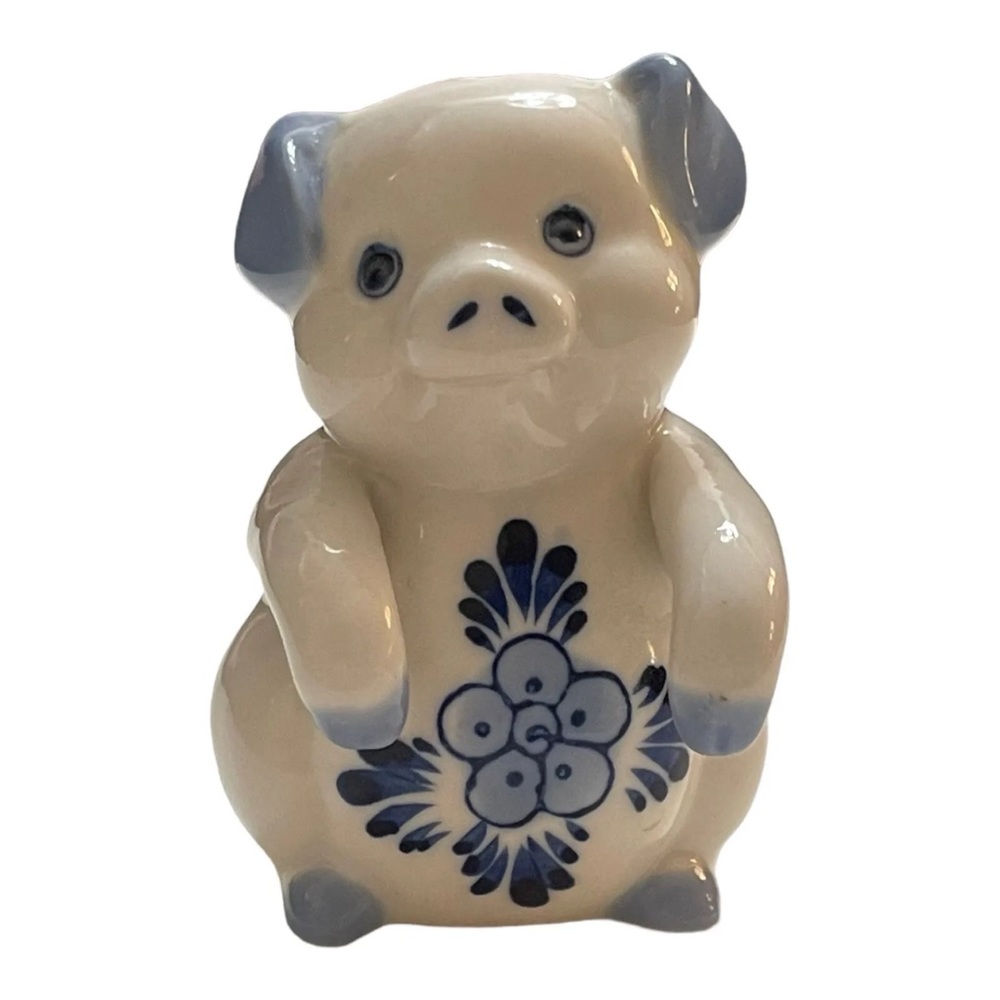 Delft Blue Pigs Salt & Pepper Shakers & Holder Pig Figure Aruba Collectible Set - Picture 12 of 16